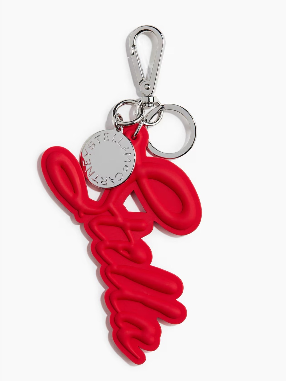 Stella McCartney Red Script Logo Keyring/Bag charm with Silver-Tone Hardware